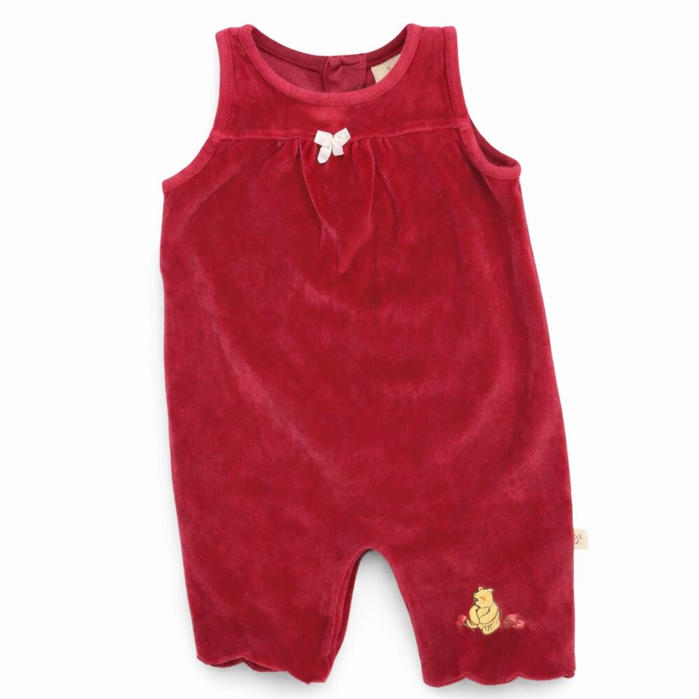 Vintage Classic Pooh Winnie the Pooh Red Velour Baby Romper 3M